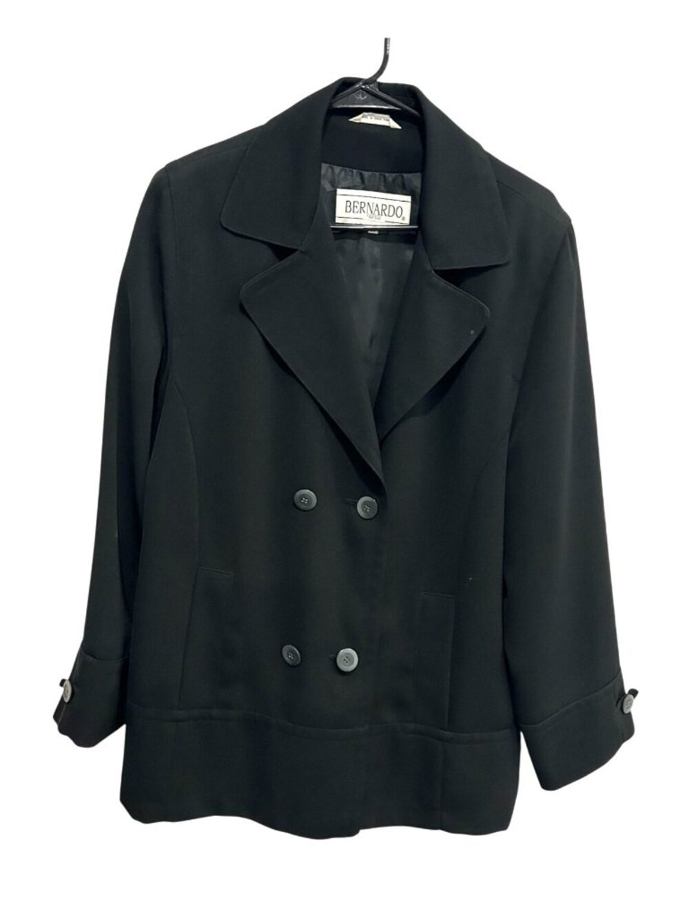Bernardo Medium Black Double-Breasted Jacket Button Cuffs Minimalist Old Money